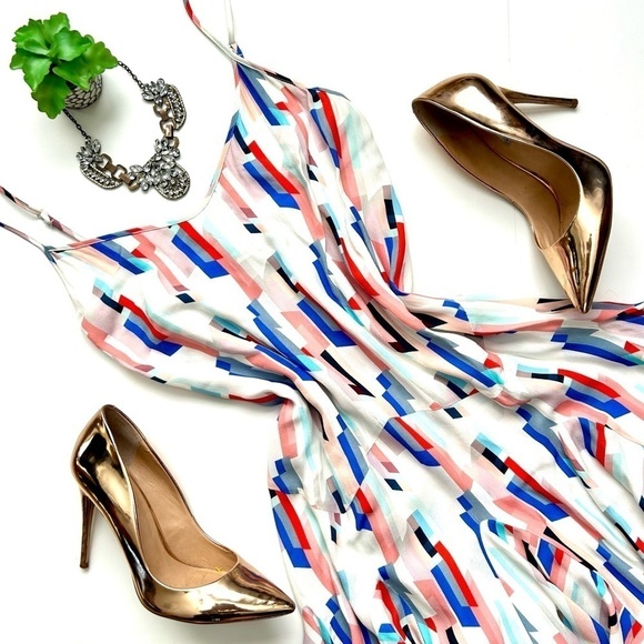 YUMI KIM Destination Dress in Split Screen Red White Blue Shift Mini Slip Size L - Picture 2 of 12